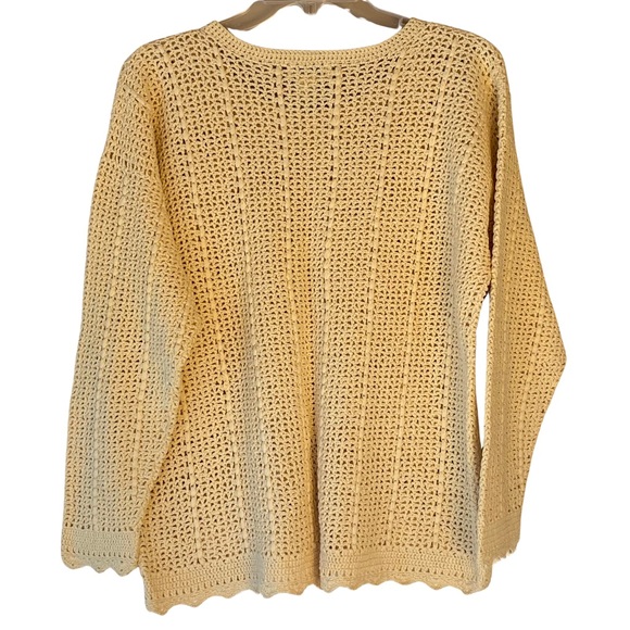 L.L. Bean Vintage golden beige linen & cotton crocheted sweater, size XL - Picture 2 of 8